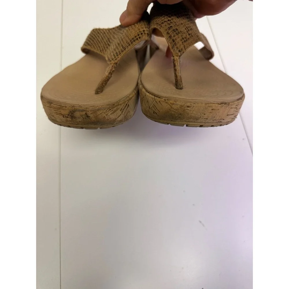Crocs Wedge Sandal Women 11 Brown Snakeskin Cork Platform Flip Flops Boho Summer